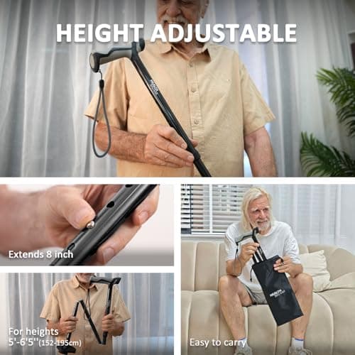 HEALTHBAZAAR Walking Stick for Men & Women - Self Standing Pivot Stick, Adjustable, Foldable Walking Sticks for Seniors & Adults with Wrist Strap, Travel Bag | TRIGRIP — view 6