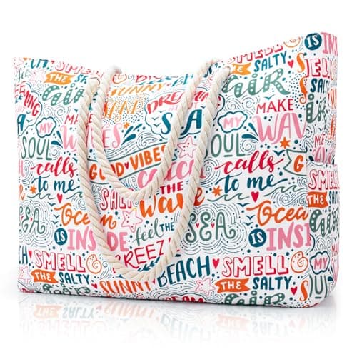 Large Beach Bag for Women with Zip,Summer Beach Tote Bags with Pockets
