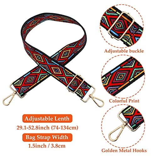 Wide Shoulder Bag Strap, Adjustable Replacement Handbag Straps Crossbody Bag Straps Purse Straps Canvas Bag Strap with Metal Swivel Hooks (Colorful) — view 2