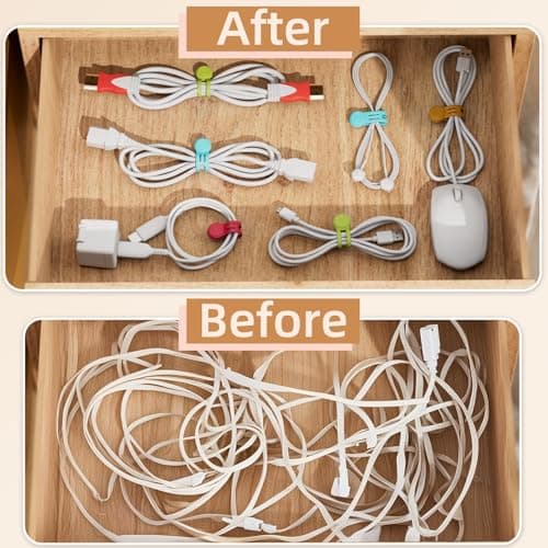 Reusable Magnetic Cable Ties, Strong Silicone Cord Organiser & Cable Tidy with Anti-Loss Hole for Desk Wire Bundling, Earphones, 8-Pack (4 Assorted Colours) — view 4