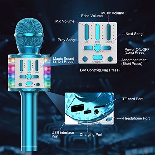 Wireless Microphone with Lights, Karaoke Bluetooth Microphone for Kids Adults, Portable Toy Karaoke Mic Speaker Machine, Home KTV Player Support Phone/Pad/TV for Party Singing, Boys Girls Best Gifts — view 2