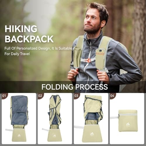 UtiaMiaoGonGo 15L Small Hiking Backpack for Men Women Lightweight Packable Backpack Foldable Casual Daypack for Camping Travel Outdoor, Beige — view 6