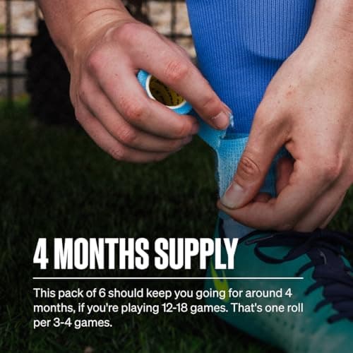 SPORTTAPE 6 Rolls Football Sock Tape, 5cm x 4.5m, Sky Blue Cohesive Bandage — view 3