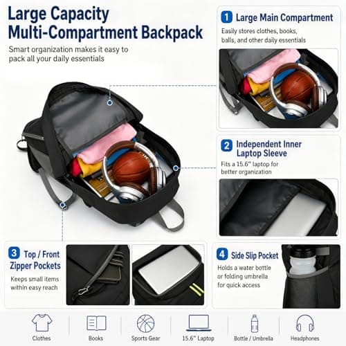 Innfttwo Foldable Hiking Backpack, 30L Ultra Lightweight Waterproof Rucksack bag for Men and Women, Durable Packable Daypack for Travel Camping Climbing Outdoor (black) — view 3