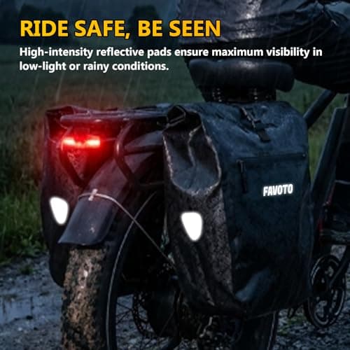 Favoto Large Bike Panniers Waterproof - 56L Heavy Duty Bicycle Rear Rack Bags for Touring Camping, 500D PVC Cycle Cargo Bag with Quick Release System Laptop Sleeve, Fits E-Bike Carrier - 2PCS Black — view 6