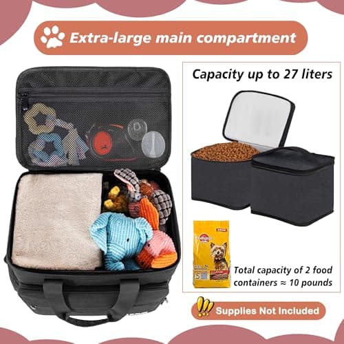 Dog Travel Bag, Includes 2 Food Containers, 2 Foldable Bowls, 1 Feeding Mat — view 2