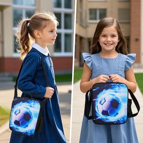 KBIBCK Football Lunch Box Bag, 3D Football Insulated Lunch Bag Kids, Portable Footballs Lunch Box with Water Bottle Holder, Insulated Lunch Bag for Kids Boy Girl for School Picnic Travel & Camping (B) — view 6