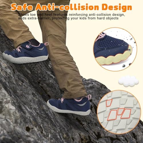 JOINFREE Girls Walking Shoes Boys School Shoe Kids Tennis Sneakers Lightweight Hiking Sneaker Navy Pink 12 UK Child — view 2