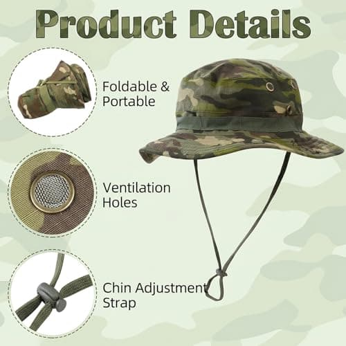 IAndhy 2PCS Safari Hat with Vent Holes, Breathable Boonie Hat, Foldable Bush Hat, UPF Sun Protection, Outdoor Fishing Hat for Hiking Travel Green — view 3