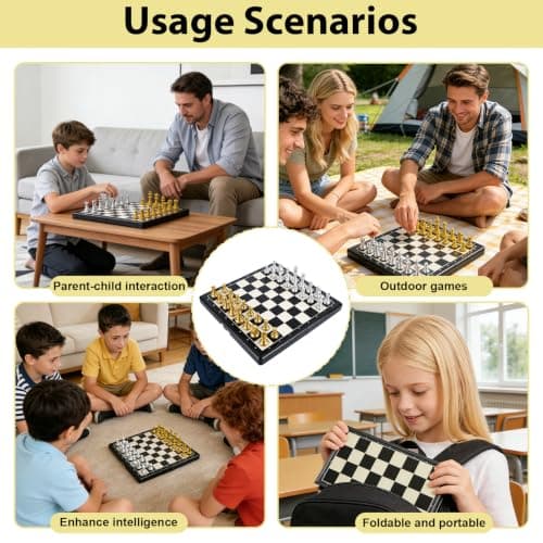 Funver Magnetic Travel Chess Set with Folding Board Gold and Silver Pieces — view 6
