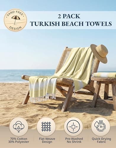 LANE LINEN Oversized Turkish Beach Towels – 2 Pack, 39"x71" Lightweight & Quick Dry Pool Towels, Sand-Proof & Absorbent for Adults, Yellow — view 2