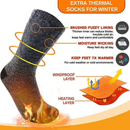 Welwoos Heated Thermal Socks for Men & Women Warm Winter Ski Thick Boot Insulated Gift Stocking Fillers Socks 3 Pairs (Stripe B,L) — view 3