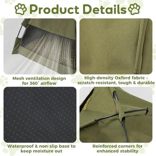 Auveach Cat Tent Cave, Pop up Foldable Pet Tent with Removable Double-sided Bed Mat for Cats & Puppies, Breathable Mesh Hole, Indoor Outdoor Travel, Green, 42 * 42 * 40cm — view 4