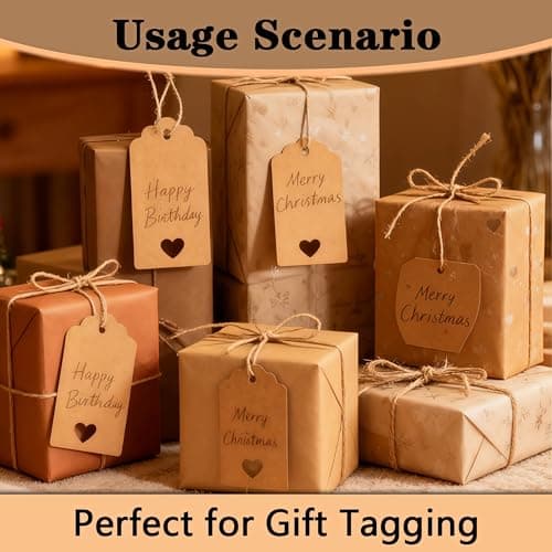 Brown Gift Tags - 100PCS Kraft Paper Tags with String, 9.5x4.5cm Blank Wedding Favour & Name Labels for Presents, Luggage, Christmas & Crafting Supplies — view 6