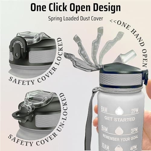 Repton 1L Sports Water Bottle with Motivational Time Marker | Leak-proof Drink Tritan Bottle BPA Free Non-Toxic for Running, Cycling, Gym, School & Office (Black & White) — view 3