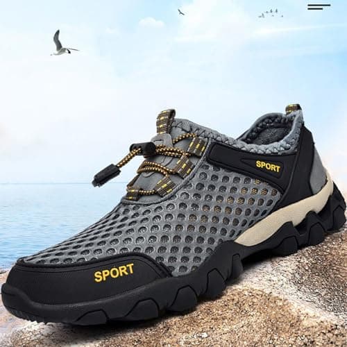 Generisch Men's Summer Mesh Breathable Hiking Shoes Comfortable Hiking Shoes Outdoor Travel Shoes Fashion Casual Sports Shoes, gray, 11 UK — view 3