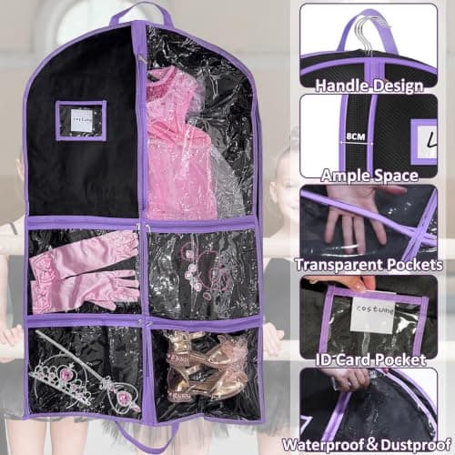 RIDESAIPU Costume Garment Bags for Dancers,Clothes Covers Protector Bags for Travel,Suits,Costume,Cheer Uniform,Cosplay 40" x 24"(Purple,2 Pack) — view 3