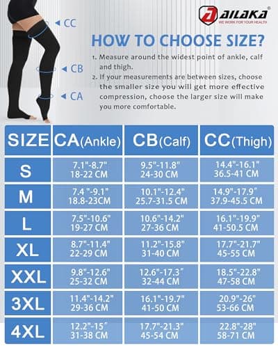 Ailaka 20-30 mmHg Compression Stockings for Women Men, Thigh High Open Toe — view 4