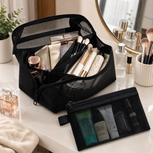 2-Piece Lay Flat Makeup Bag Set, Large Black — view 5
