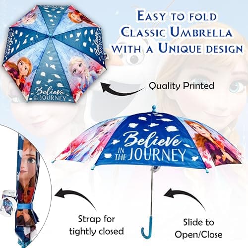 Disney Frozen Kids Umbrella, Plastic Easy Grip Handle Compact Umbrella Windproof Strong, PVC Cover Travel Gift Kids Brolly Girls, Automatic Safety Opening Stick Umbrella 70cm — view 4