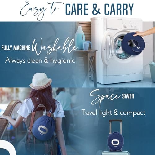 BCOZZY Travel Neck Pillow for Airplane, Head & Chin Support, Large Navy — view 6