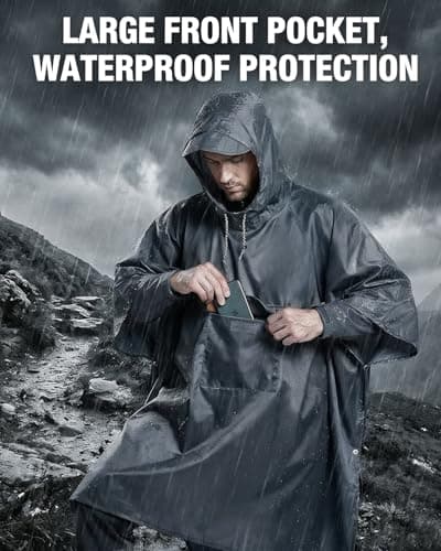 Victoper Waterproof Poncho Adult, Lightweight Reusable Raincoat for Outdoor Hiking Camping Cycling Traveling with Emergency Grommet Corners Grey — view 5