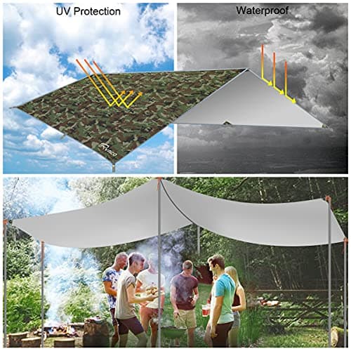 RYACO Hammock Rain Fly Tent Tarp, 3m x 3m Tarpaulin Portable Sunshade Lightweight Waterproof Groundsheet Windproof Camping gazebo Picnic Mat Anti UV Sun Shelter for Camping Travel Beach (Camo No.1) — view 4