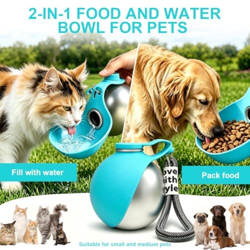2‑in‑1 Portable Dog Water Bottle, Foldable Pet Water Bottle for Travel, Stainless Steel Bottle with Collapsible Silicone Bowl, 10oz/285ml Pet Water Dispenser for Walks Hiking Outdoor (Blue) — view 4