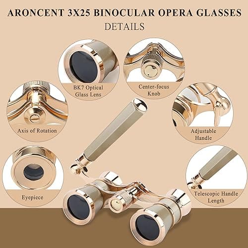 Aroncent Opera Glasses Binoculars 3X25 Theater Glasses Mini Binocular Compact with Handle for Adults Women in Opera Musical Concert — view 2