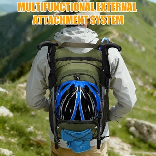 ONETOALL Hydration Backpack with 2L Water Bladder, 22L Waterproof Hiking Backpack with Rain Cover, Insulated Compartment for Running, Cycling, Walking, Camping & Skiing, Military Green — view 6