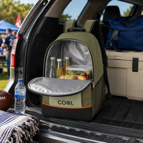 URBNLIVING 20L Insulated Cooler Backpack, Leak-Proof Thermal Foil Lining, Durable Polyester Construction, Hands-Free Food & Drink Storage for Camping, Picnics & Travel - Green — view 5