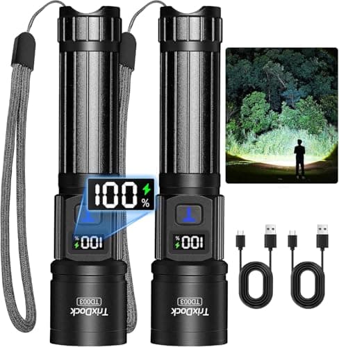 Torch Rechargeable 2 Pack, 5 Modes Zoomable Torches Led , LCD Display