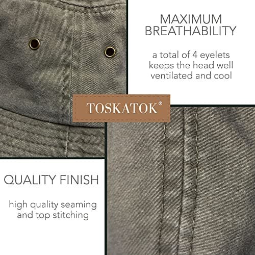 TOSKATOK Pure Washed Cotton Bucket hat UV Sun Protection Breathable Beach Holiday Travel Hat-ARMYGREEN-60 — view 3