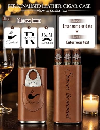 Personalised Leather Travel Humidor Case with Name Storage Holder (Brown-1) — view 2