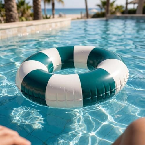Inflatable Swim Rings for Adults & Kids - Classic Striped Pool Float Tube, Heavy Duty Swimming Ring with Handles, Portable Beach Lake Party Toys, Summer Beach Pool Party Essentials (Green 90#) — view 5