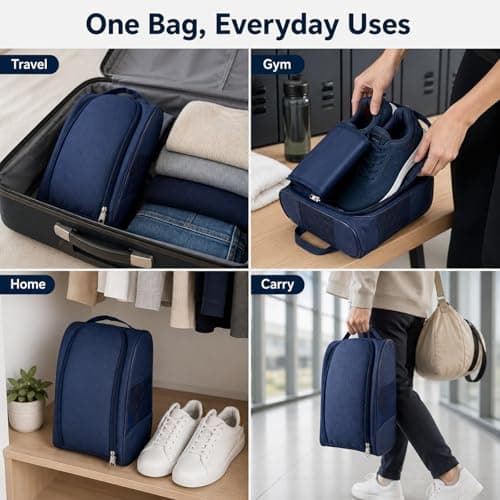 Navy Blue Durable Water-Resistant Shoe Bag for Travel and Gym - Spacious Boot Carrier with Breathable Mesh Panel, Sturdy Carry Handle & Full-Length Zipper for Sports Footwear Storage & Organisation — view 3