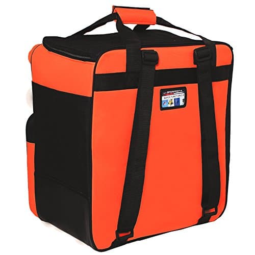 Henry Brubaker ski boot bag, helmet bag , ski boot rucksack, convenient boot bag with rucksack function, Super Function 2.0, winter edition in 6 special colours. , Orange/Schwarz/Weiß — view 2