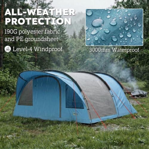 Outsunny 4 Person Easy Setup Family Camping Tent, 2 Rooms, Sky Blue & Grey — view 5