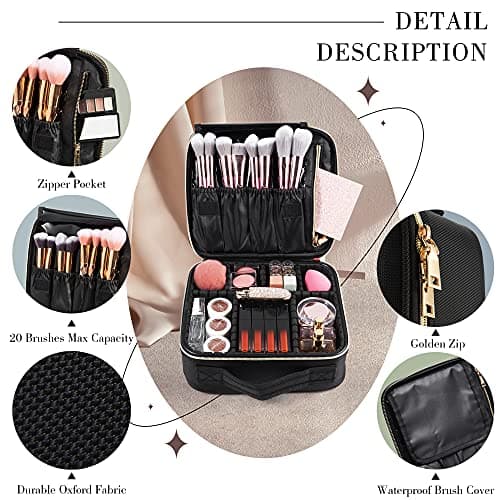 Joligrace Makeup Bag Cosmetic Case Vanity Travel Beauty Box Make Up Train Case Hairdressing Tools Organiser with Adjustable Compartment Oxford Fabric, Black — view 3