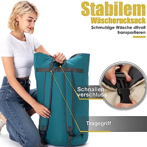 Turquoise XXL 115L Foldable Travel Laundry Bag with 2 Padded Shoulder Straps — view 5
