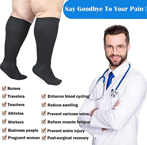 Plus Size Compression Socks Wide Calf for Women and Men,Flight Socks Extra Large Size Circulation Support Recovery for Nurses Running Pregnant Travel 1 Pair — view 6
