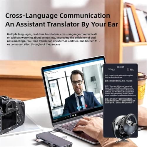 HY-T26 Pro Smart Translator Earbuds, Wireless Bluetooth Multi Language Headphones Translator,Real-Time Translation Hanging Ear Earphones,Equipped with AI App, HiFi Stereo Sound (Yellow) — view 6
