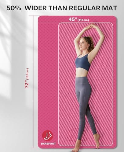 HAPBEAR Large Yoga Mat for Women- 183×116cm×6mm, TPE Non-Slip, Durable, Extra Large Thick Wide Exercise Mat for Pilates,Gym,Workout,Home,Fitness, (Barefoot Exercise)-Pink — view 2
