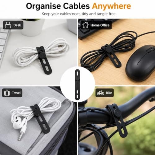10Pack Silicone Cable Ties, Cord Organizer Wrap - [Reusable & Washable] Wire Ties Management with Lock Buckle, Elastic Adjustable Charger Cable Strap, Electrical Cord Keeper for Home Office — view 5