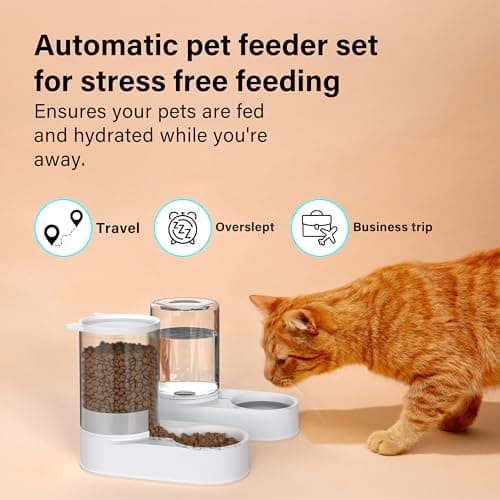 Automatic Food Feeder and Waterer Set 3.2L, 2 Packs Automatic Feeder and Waterer Set,Plastic Dog Food Dispenser and Dog Water Dispenser for Small&Medium Dogs Cats 30x15.5x25cm — view 2