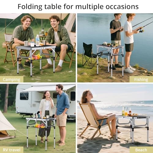 Anbte Folding Camping Table with Storage Net, 3 Adjustable Heights Aluminum Picnic Table, 2ft Portable Table Waterproof Lightweight, for Outdoor Indoor Garden Beach Backyard, 60cm x 40cm, black — view 6