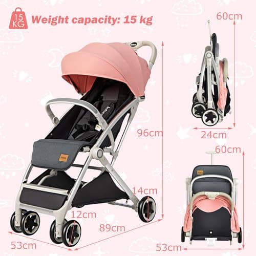GYMAX Baby Foldable Stroller with Safety Belt, Storage Basket(Pink) — view 5