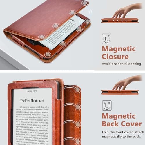 E NET-CASE Case for 6 Inch Kobo Clara BW (2024) / Kobo Clara Colour (2024) / Kobo Clara 2E (2022) eReader - Premium PU Leather Protective Case Auto Sleep/Wake with Card Slot & Hand Strap Black (Brown) — view 5