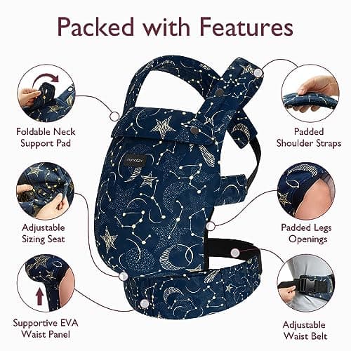Momcozy Baby Carrier for 3-24M/3.2-20kg, Waist 64-127cm, Cotton Starry Sky — view 3