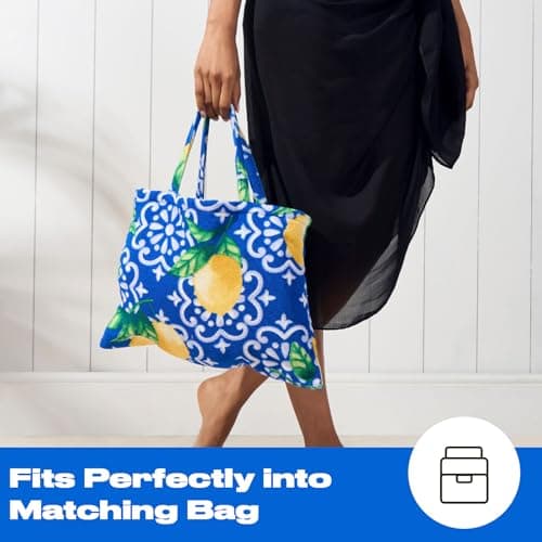 Brentfords Sun Lounger Towels with Pockets, Soft Quick-Dry Absorbent Large Beach Towel in a Bag Lightweight Lounger Towels For Travel Poolside or Beach Days, 75 x 215cm - Lemon Tile — view 6